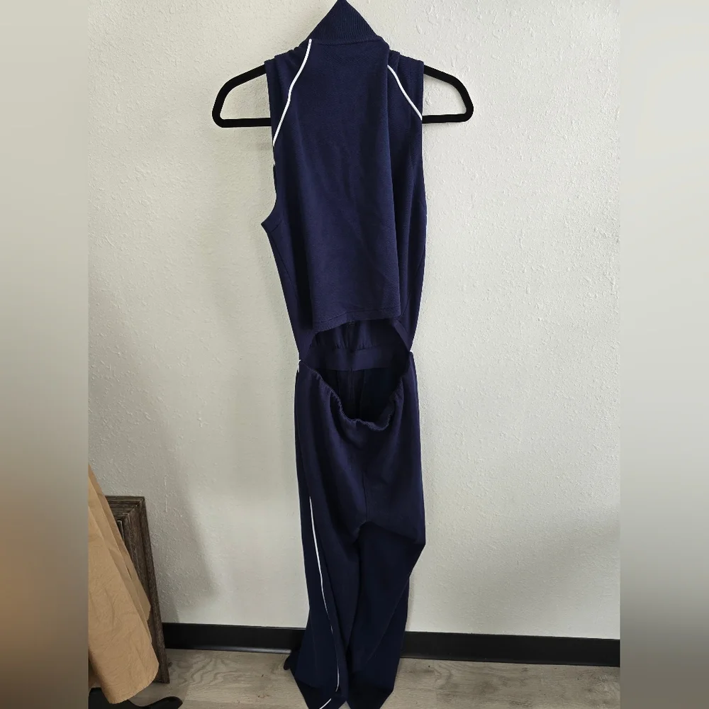 Spanx Airessentials Pique Sleeveless Mockneck Wide Leg Jumpsuit Sz Medium Navy - Picture 8 of 10